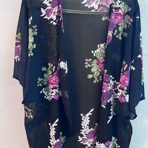 Source Unknown Floral Kimono Wrap - Black and Purple